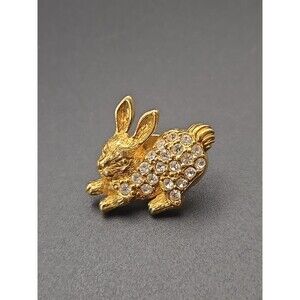 Vintage Avon Rabbit Brooch Pin Gold Tone Crystal Rhinestone Bunny Animal Jewelry